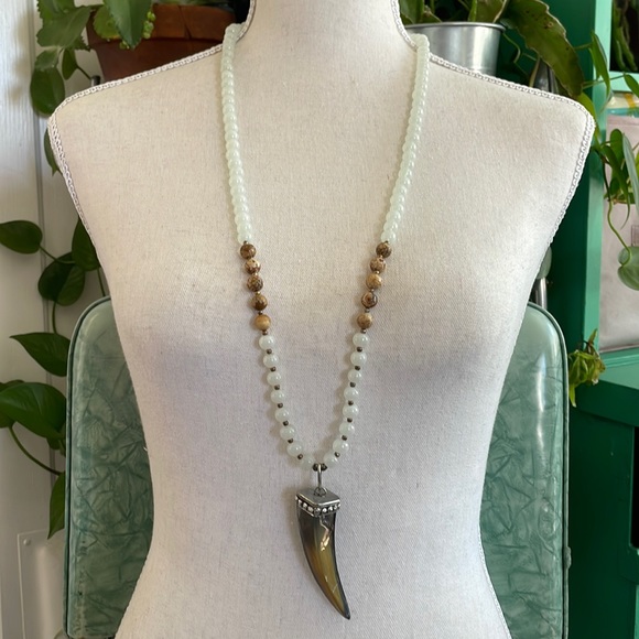 Bone and Stone Statement Necklace - Picture 1 of 5